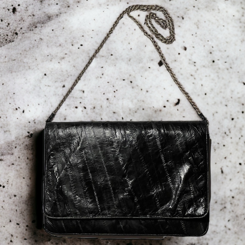 Eel-ectric Genuine Eel Skin Leather Purse Clutch Shoulder Strap Vintage